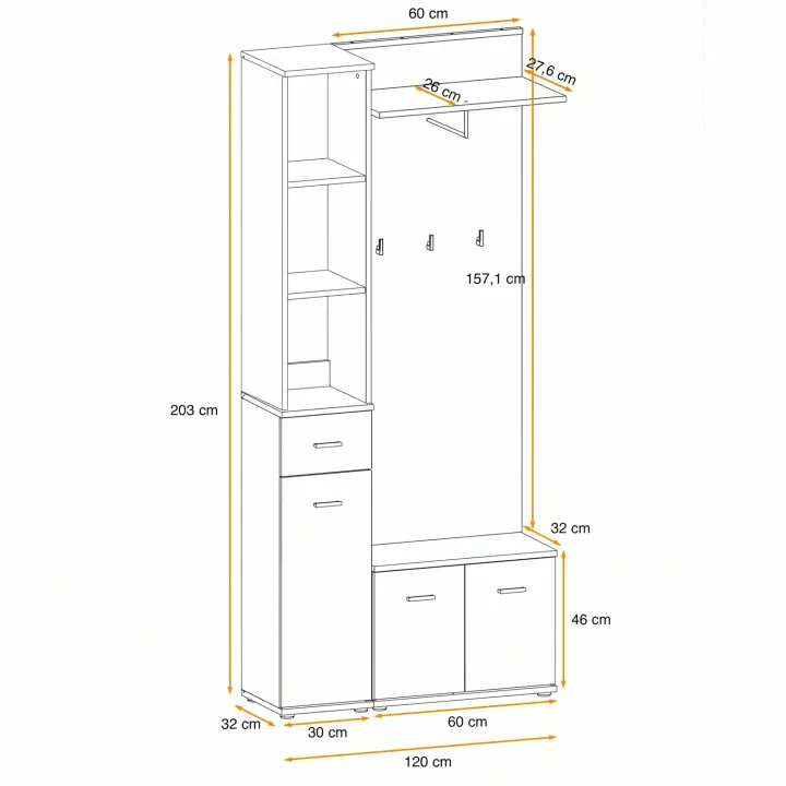 Mobile ingresso 90x203h cm con appendiabiti rovere sonoma California 1 Gihome®