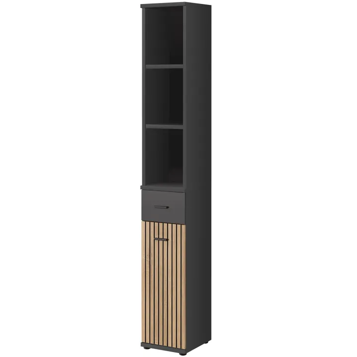 Mobile ingresso 90x203h cm con appendiabiti rovere rustico antracite stampa a righe California 1 Gihome®