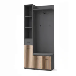 Mobile ingresso 90x203h cm con appendiabiti rovere rustico antracite stampa a righe California 1 Gihome®