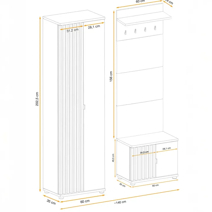 Mobile ingresso 150x202h cm con appendiabiti cannettatto rovere nero Berlino