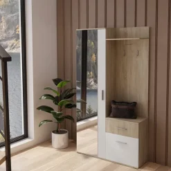 Mobile ingresso 97x195h cm con attaccapanni e specchio sonoma bianco Zefira