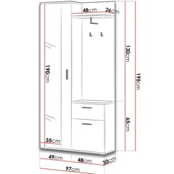 Mobile ingresso 97x195h cm con attaccapanni e specchio sonoma bianco Zefira