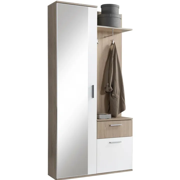 Mobile ingresso 97x195h cm con attaccapanni e specchio sonoma bianco Zefira