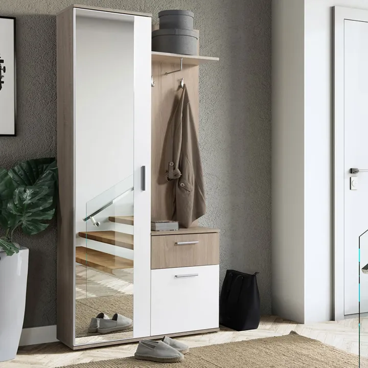 Mobile ingresso 97x195h cm con attaccapanni e specchio sonoma bianco Zefira