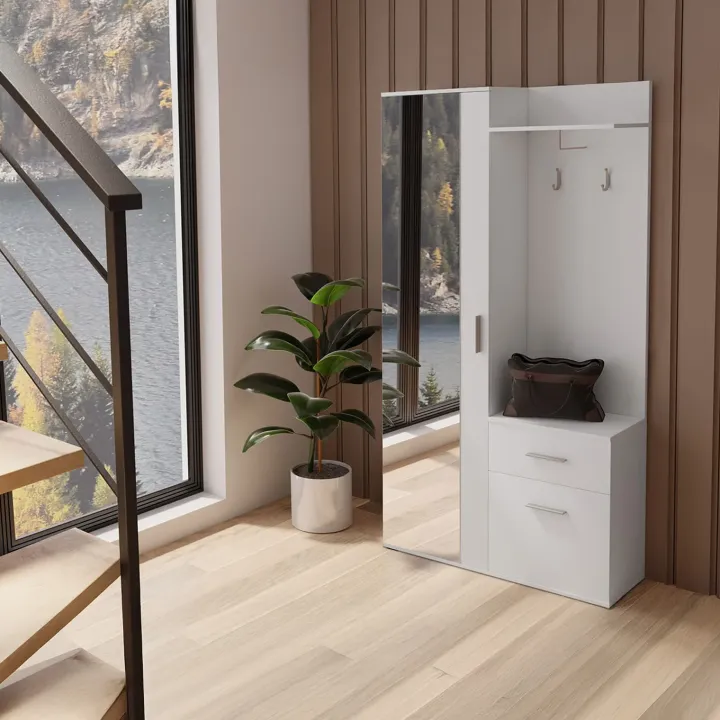 Mobile ingresso 97x195h cm con attaccapanni e specchio bianco Zefira