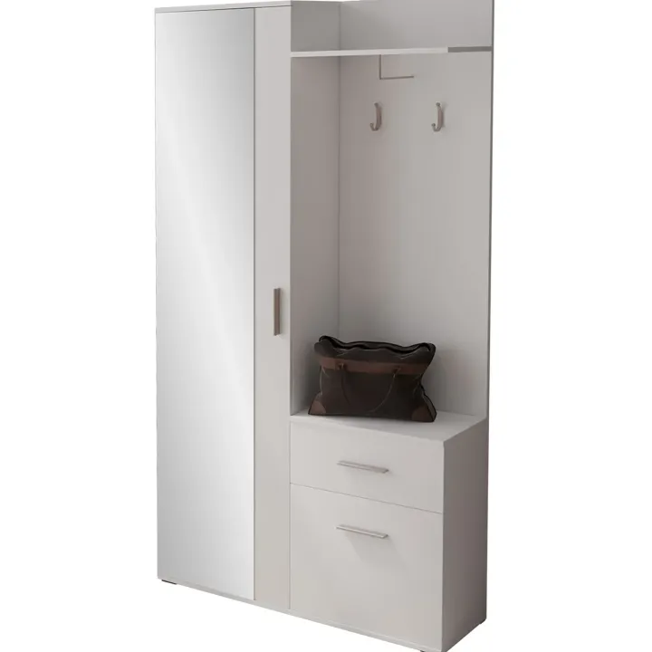 Mobile ingresso 97x195h cm con attaccapanni e specchio bianco Zefira