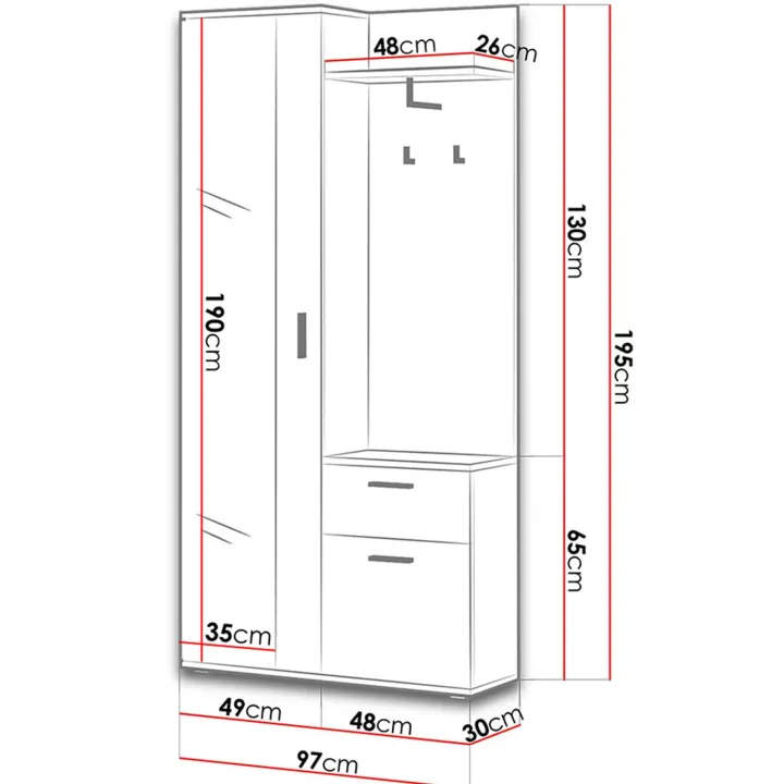 Mobile ingresso 97x195h cm con attaccapanni e specchio bianco Zefira