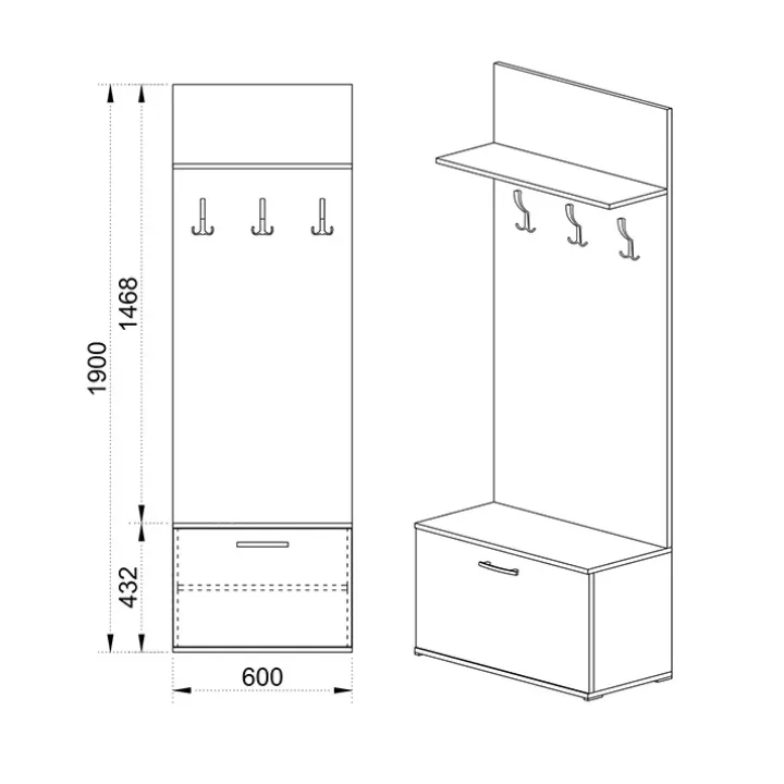 Mobile ingresso 60x190h cm con scarpiera e appendiabiti rovere sonoma scuro London