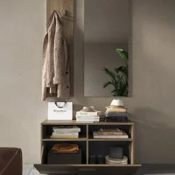 Mobile ingresso 91x174h cm con scarpiera e specchio moderno rovere scuro Alvarez