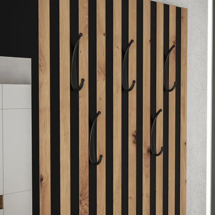 Mobile ingresso 172x205h cm con scarpiera e specchio rovere rustico bianco Welly 3
