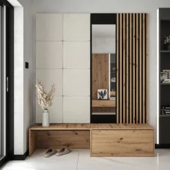 Mobile ingresso 172x205h cm con scarpiera e specchio rovere rustico bianco Welly 3