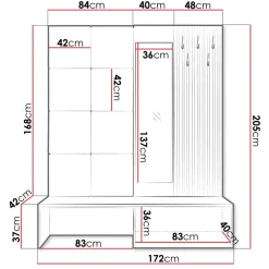 Mobile ingresso 172x205h cm con scarpiera e specchio rovere rustico bianco Welly 3