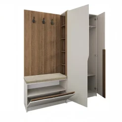 Mobile ingresso 160x189h cm con scarpiera e appendiabiti rovere scuro beige cashmere Karpathos
