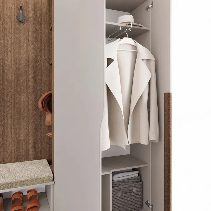 Mobile ingresso 160x189h cm con scarpiera e appendiabiti rovere scuro beige cashmere Karpathos