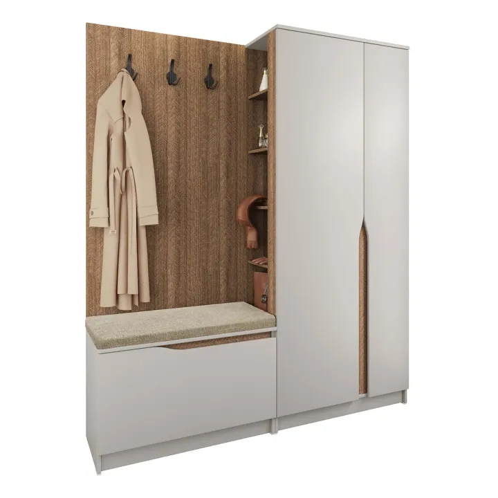 Mobile ingresso 160x189h cm con scarpiera e appendiabiti rovere scuro beige cashmere Karpathos