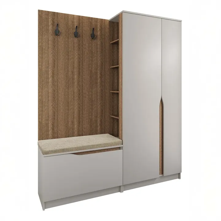 Mobile ingresso 160x189h cm con scarpiera e appendiabiti rovere scuro beige cashmere Karpathos