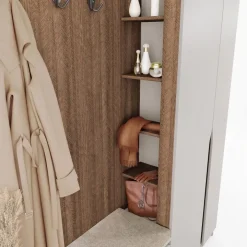 Mobile ingresso 160x189h cm con scarpiera e appendiabiti rovere scuro beige cashmere Karpathos