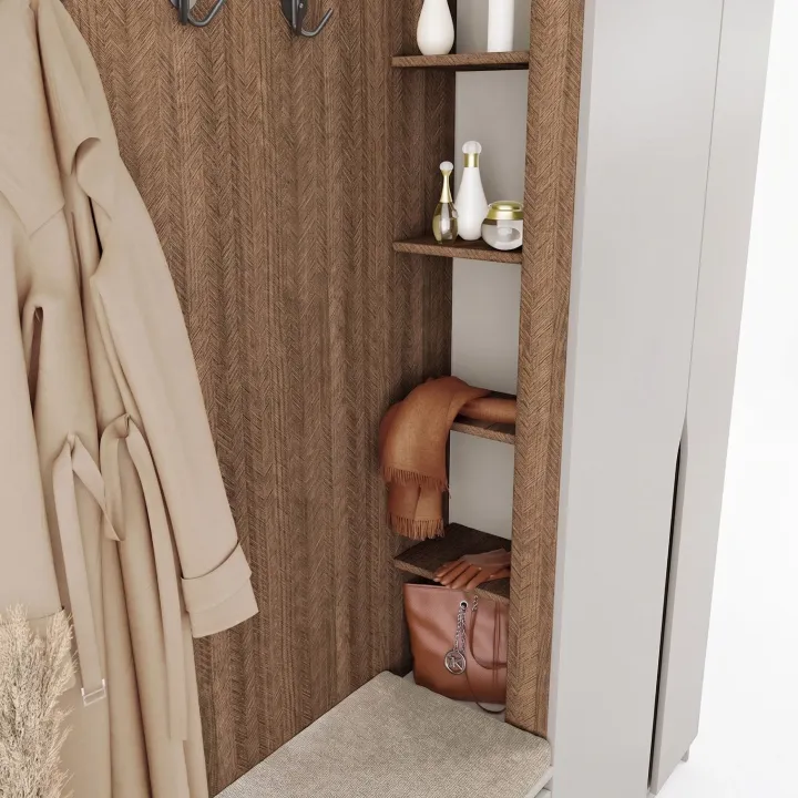 Mobile ingresso 160x189h cm con scarpiera e appendiabiti rovere scuro beige cashmere Karpathos