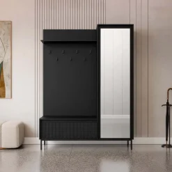 Mobile ingresso 135x180h cm con specchio design cannettato nero Strike