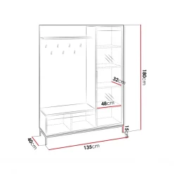 Mobile ingresso 135x180h cm con specchio design cannettato nero Strike
