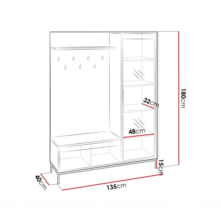Mobile ingresso 135x180h cm con specchio design cannettato nero Strike
