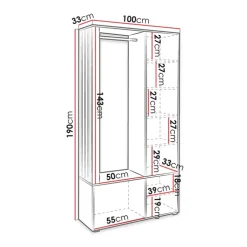 Mobile ingresso 100x190h cm con specchio rovere nero Umea