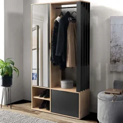 Mobile ingresso 100x190h cm con specchio rovere nero Umea