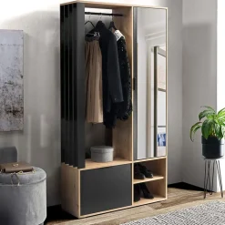 Mobile ingresso 100x190h cm con specchio rovere nero Umea