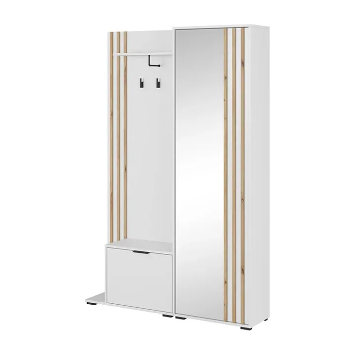 Mobile ingresso 132x192h cm con specchio moderno quercia bianco Miller
