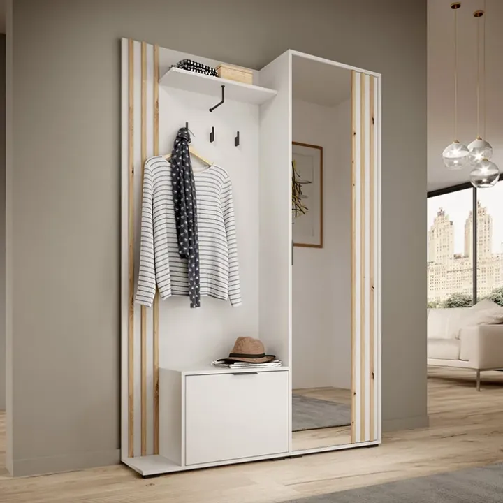 Mobile ingresso 132x192h cm con specchio moderno quercia bianco Miller