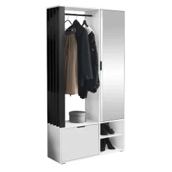 Mobile ingresso 100x190h cm con specchio bianco nero Umea