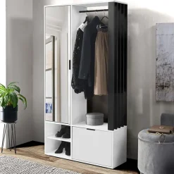 Mobile ingresso 100x190h cm con specchio bianco nero Umea