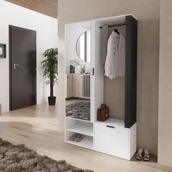 Mobile ingresso 100x190h cm con specchio bianco nero Umea
