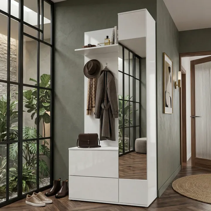 Mobile ingresso 90x195h cm con specchio bianco opaco Rak Gihome®