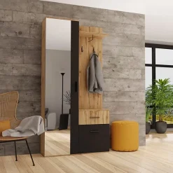 Mobile ingresso 97x195h cm con specchio 1 cassetto 2 ante rovere nero Assen