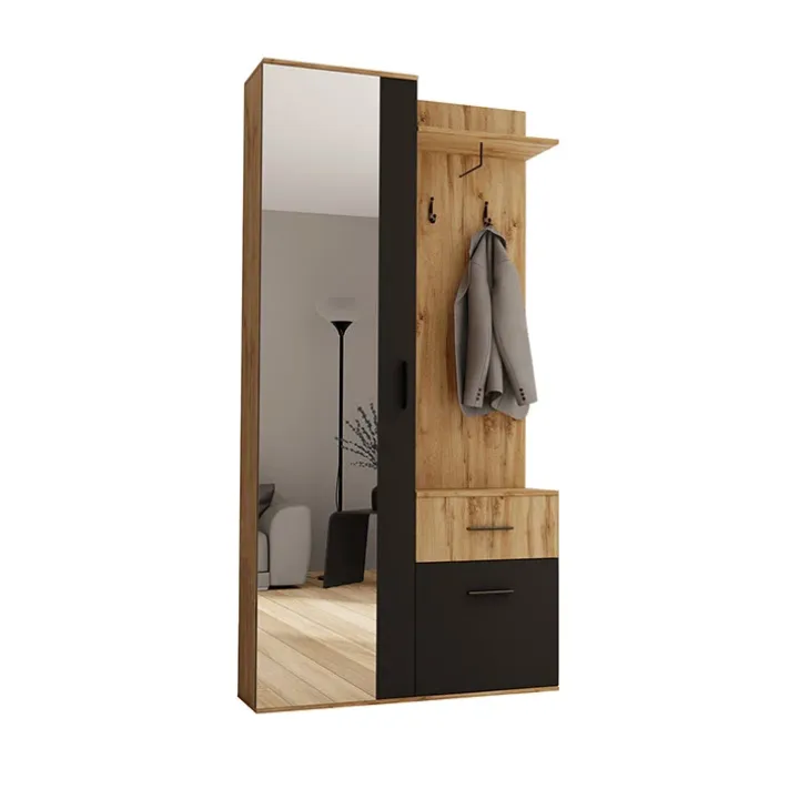 Mobile ingresso 97x195h cm con specchio 1 cassetto 2 ante rovere nero Assen