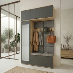 Mobile ingresso 135x231h cm con specchio rovere grafite Arat