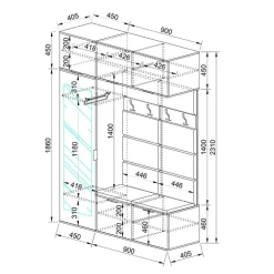 Mobile ingresso 135x231h cm con specchio rovere grafite Arat