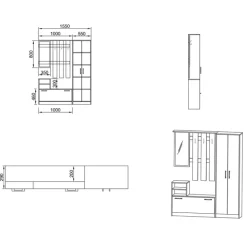 Mobile ingresso155x190h cm con specchio appendiabiti e scarpiera rovere Atlanta