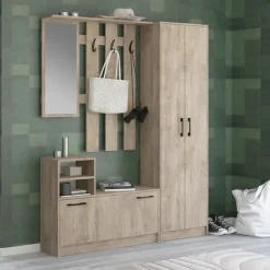 Mobile ingresso155x190h cm con specchio appendiabiti e scarpiera rovere Atlanta