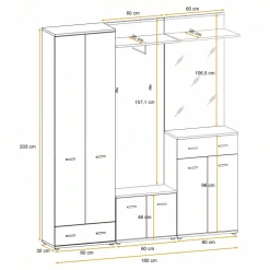 Mobile ingresso 180x203h cm con specchio e appendiabiti rovere sonoma California 3 Gihome®