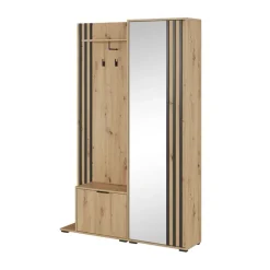 Mobile ingresso 132x192h cm con specchio moderno quercia nero Miller
