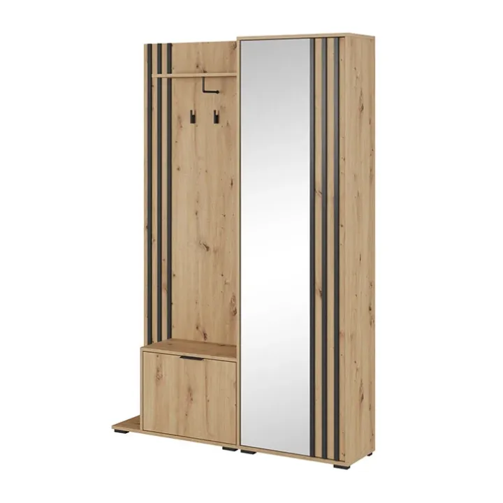 Mobile ingresso 132x192h cm con specchio moderno quercia nero Miller