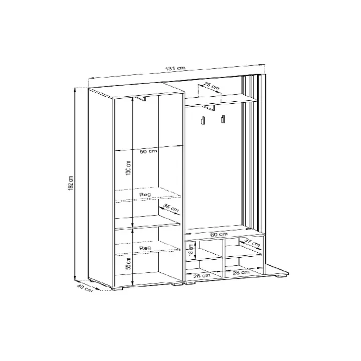 Mobile ingresso 132x192h cm con specchio moderno quercia nero Miller