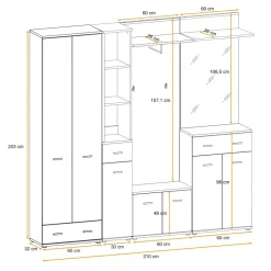 Mobile ingresso 210x203h cm con specchio e appendiabiti rovere sonoma California 4 Gihome®