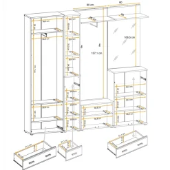 Mobile ingresso 210x203h cm con specchio e appendiabiti rovere sonoma California 4 Gihome®