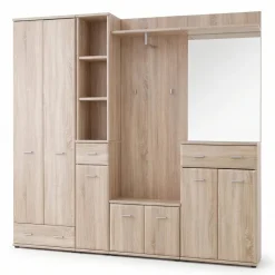 Mobile ingresso 210x203h cm con specchio e appendiabiti rovere sonoma California 4 Gihome®