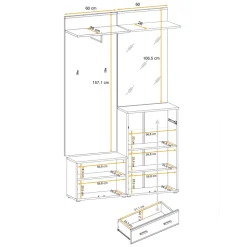 Mobile ingresso 120x203h cm con specchio e appendiabiti rovere sonoma California 2 Gihome®