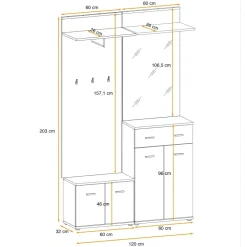 Mobile ingresso 120x203h cm con specchio e appendiabiti rovere sonoma California 2 Gihome®