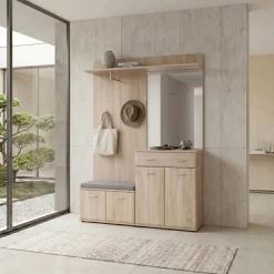 Mobile ingresso 120x203h cm con specchio e appendiabiti rovere sonoma California 2 Gihome®